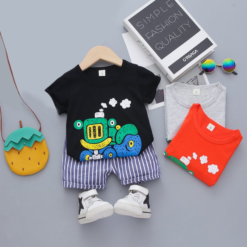 Round Neck Half Sleeve Set Vehicle Print