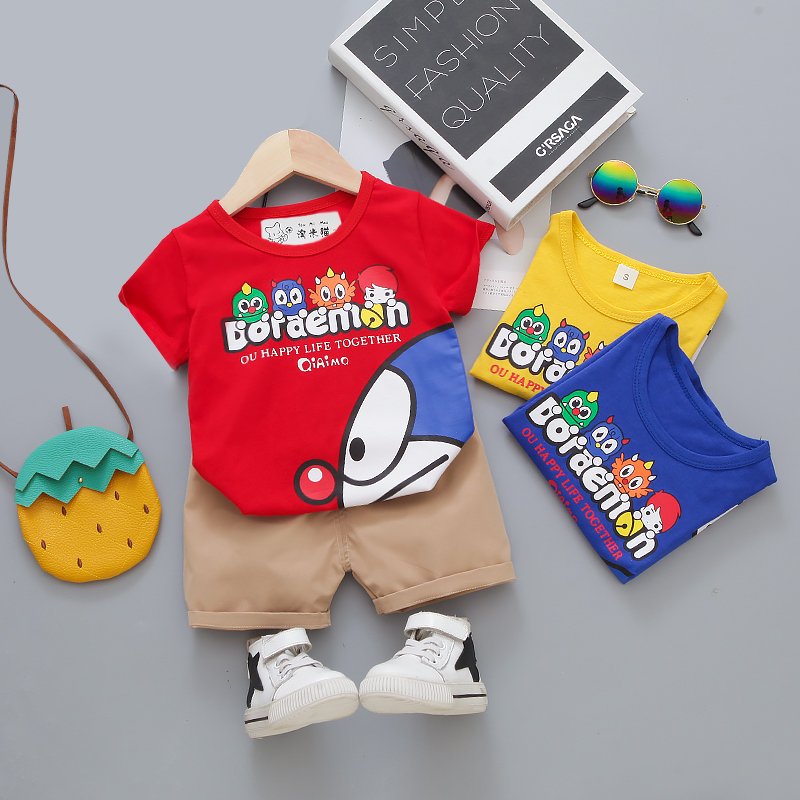 Round Neck Half Sleeve Set Doraemon Print