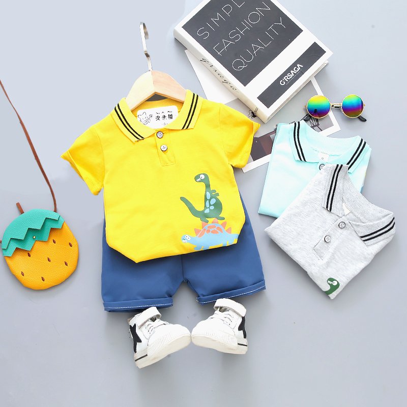 Polo Neck Half Sleeve Set Dino Print