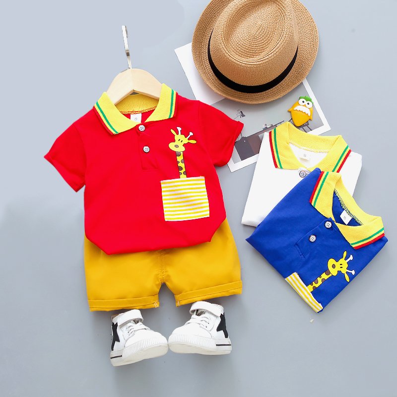 Polo Neck Half Sleeve Set Giraffe Print