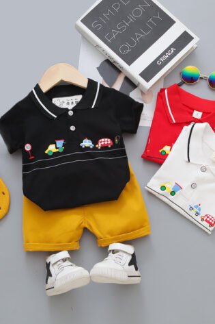 Polo Neck Half Sleeve Set Traffic Print