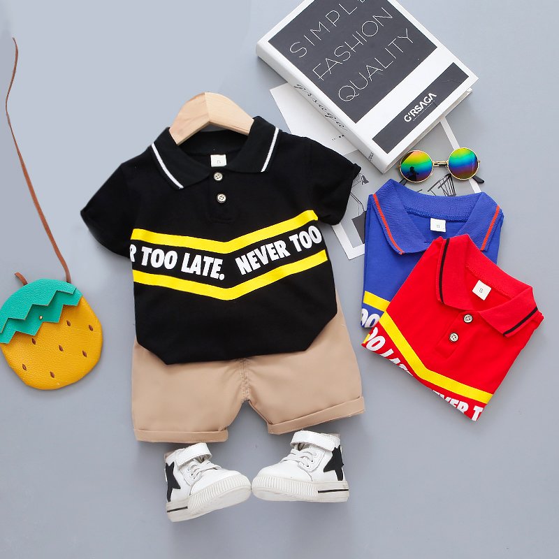 Polo Neck Half Sleeve Shorts Set Text Print