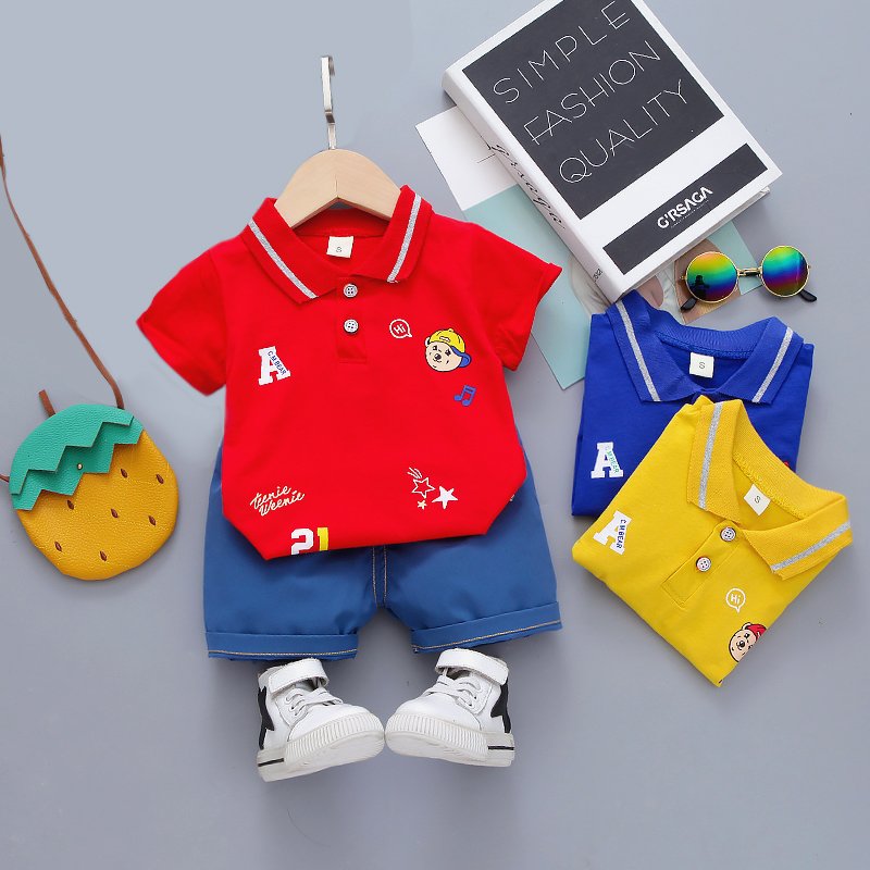 Polo Neck Half Sleeve Set Multi Image Print