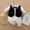 Cotton Full Sleeves Party Wear Romper with Attached Waistcoat & Bow