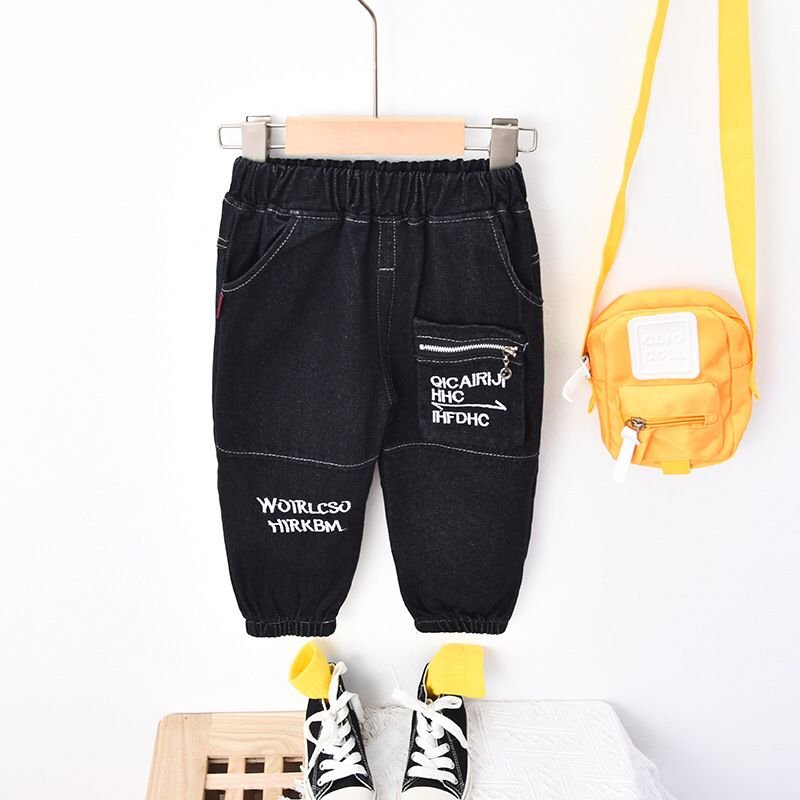 Boy's / Girl's Cotton Elastane Full Length Washed Denim Jeans With Text Print - Image 2