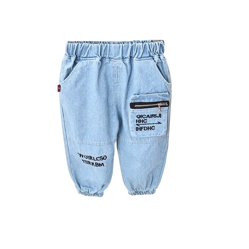 Boy's / Girl's Cotton Elastane Full Length Washed Denim Jeans With Text Print - Image 5