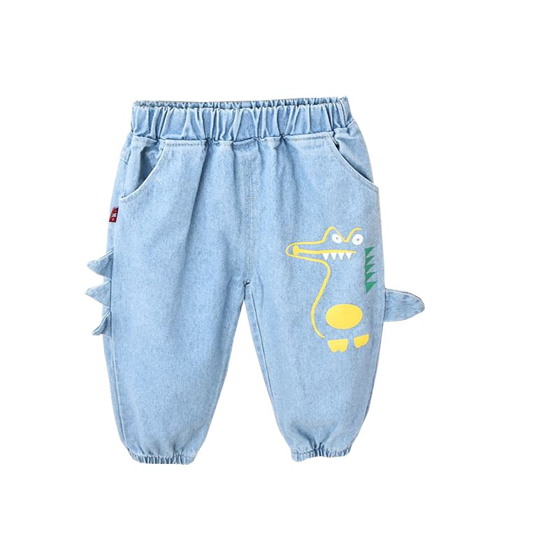 Boy's / Girl's Cotton Elastane Full Length Washed Denim Jeans With Dino Print - Image 9