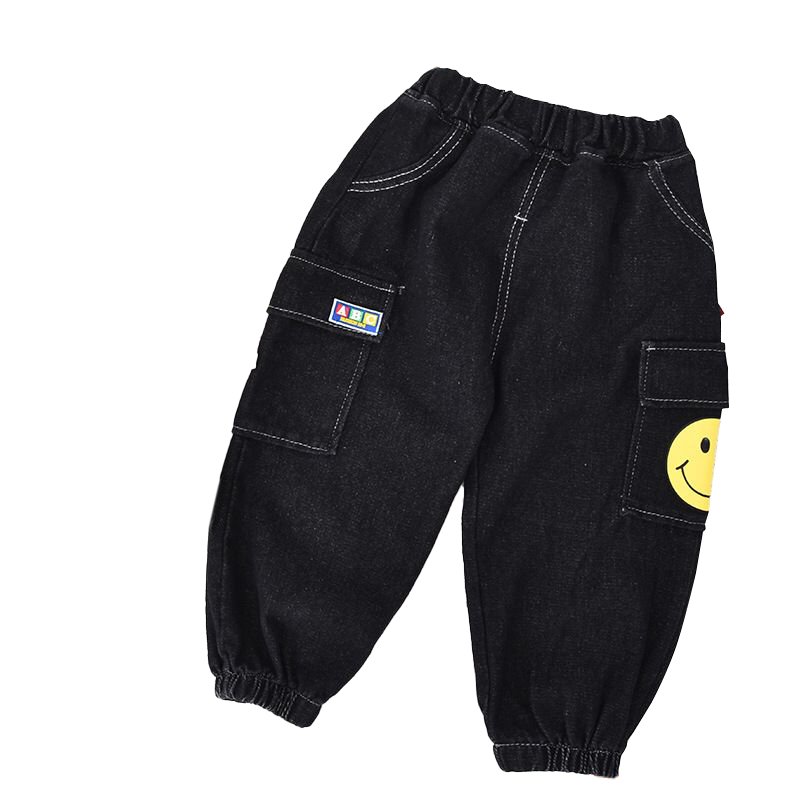 Boy's / Girl's Cotton Elastane Full Length Washed Denim Jeans With Smiley Print - Image 3