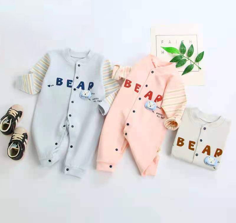 Boy’s & Girl’s 100% Cotton Full Sleeves Romper Bear Print