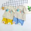 Short Sleeves T-shirt And Bottom Set Joyful Print - Strip