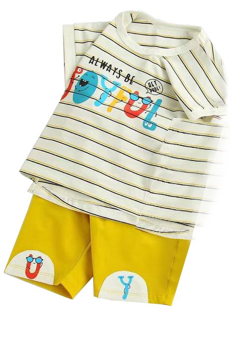 Short Sleeves T-shirt And Bottom Set Joyful Print - Strip - Image 4