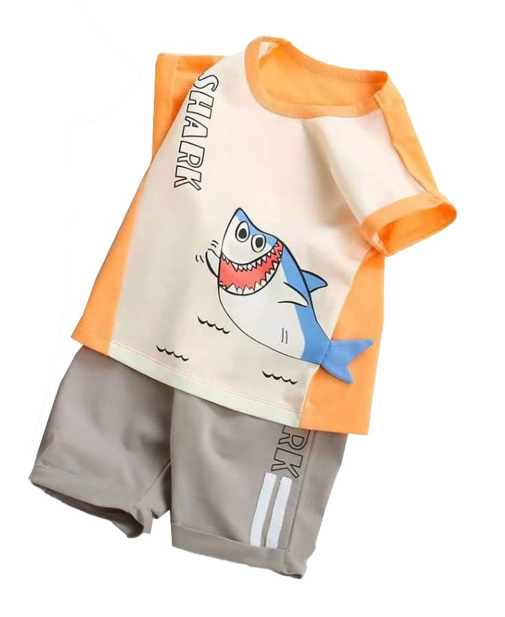 Short Sleeves T-shirt And Bottom Set Shark Print - Image 4