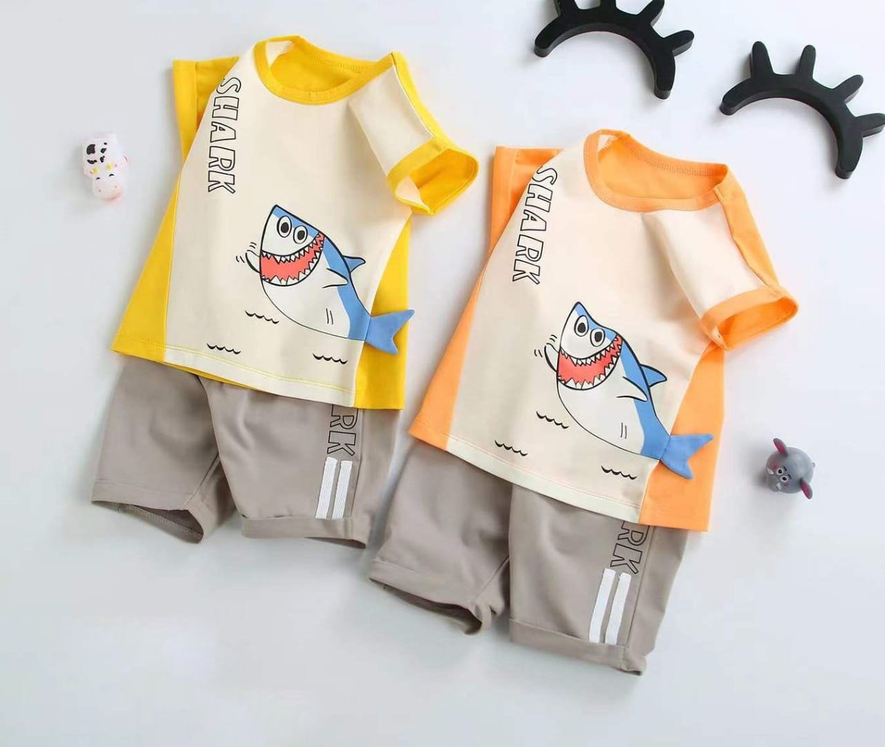 Short Sleeves T-shirt And Bottom Set Shark Print