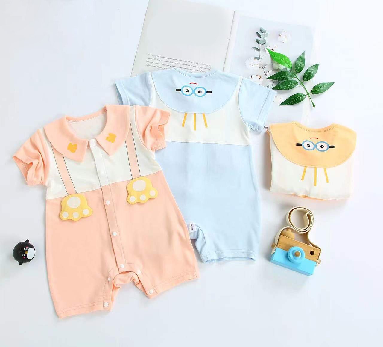 Half Sleeve Knee Length Snap-Up Romper