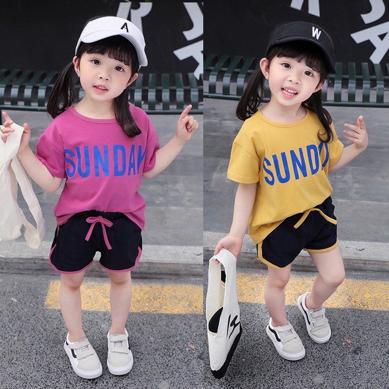 Girl's Half Sleeve Round Neck T-Shirt And Drawstring Elasticated Shorts Set Text Print - Image 11