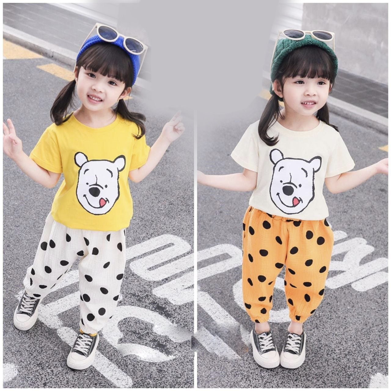 Girl's Cotton Half Sleeves T-Shirt & Lounge Pant Set Bear Print - Image 9