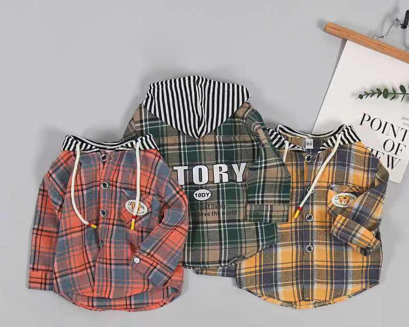 Boy's Korean Style Full Sleeves Checked Hoodie Shirt