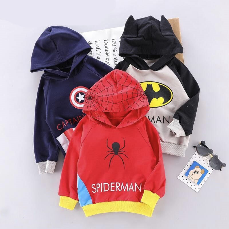 Boy's Korean Style Full Sleeves Cotton Knit Hoodie Sweatshirt With Batman Logo Print