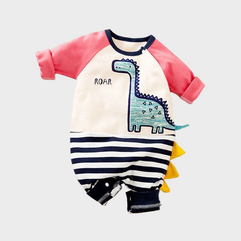 Boy’s & Girl’s Dinosaur Patched Full Sleeves Romper - White And Pink - Image 8