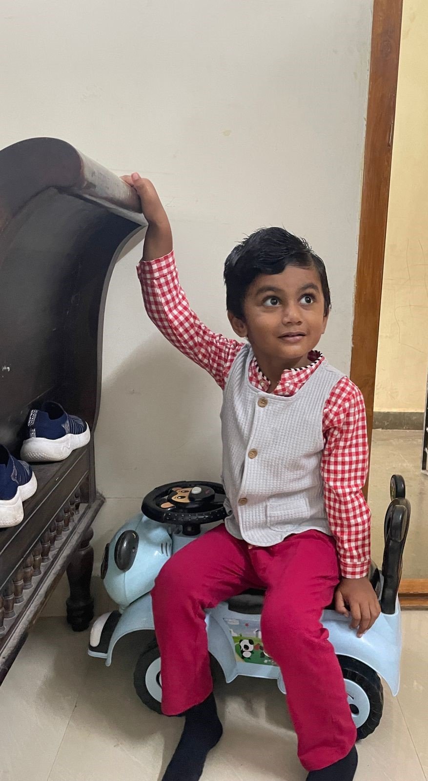 Boy's Korean Style Full Sleeve Casual Party Outfit Checked 3 Piece Set - Image 5