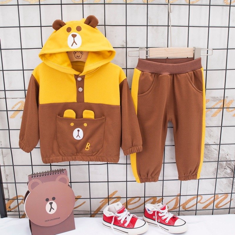Boy's / Girl's Full Sleeves Hoodie And Lounge Pant Set Teddy Face Patch Work
