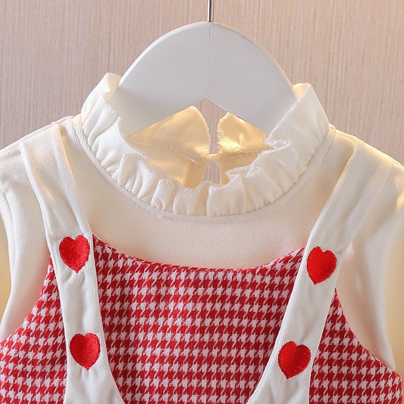 Girl's Korean Style Frill Cuff Long Sleeve Round Neck Checked Print Plaid Frock - Image 6