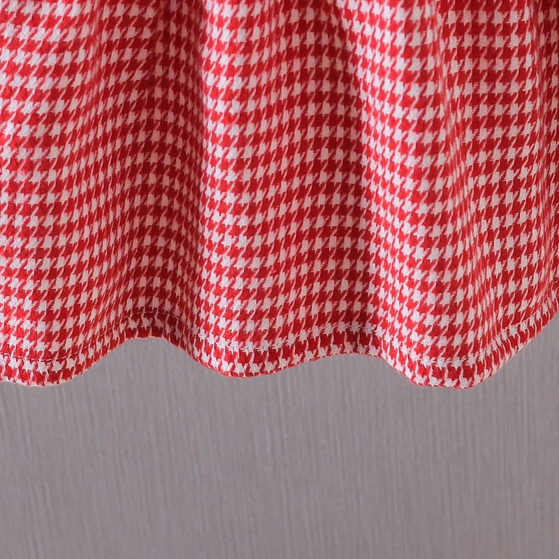 Girl's Korean Style Frill Cuff Long Sleeve Round Neck Checked Print Plaid Frock - Image 7