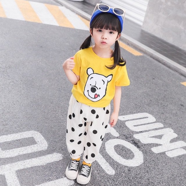 Girl's Cotton Half Sleeves T-Shirt & Lounge Pant Set Bear Print - Image 7