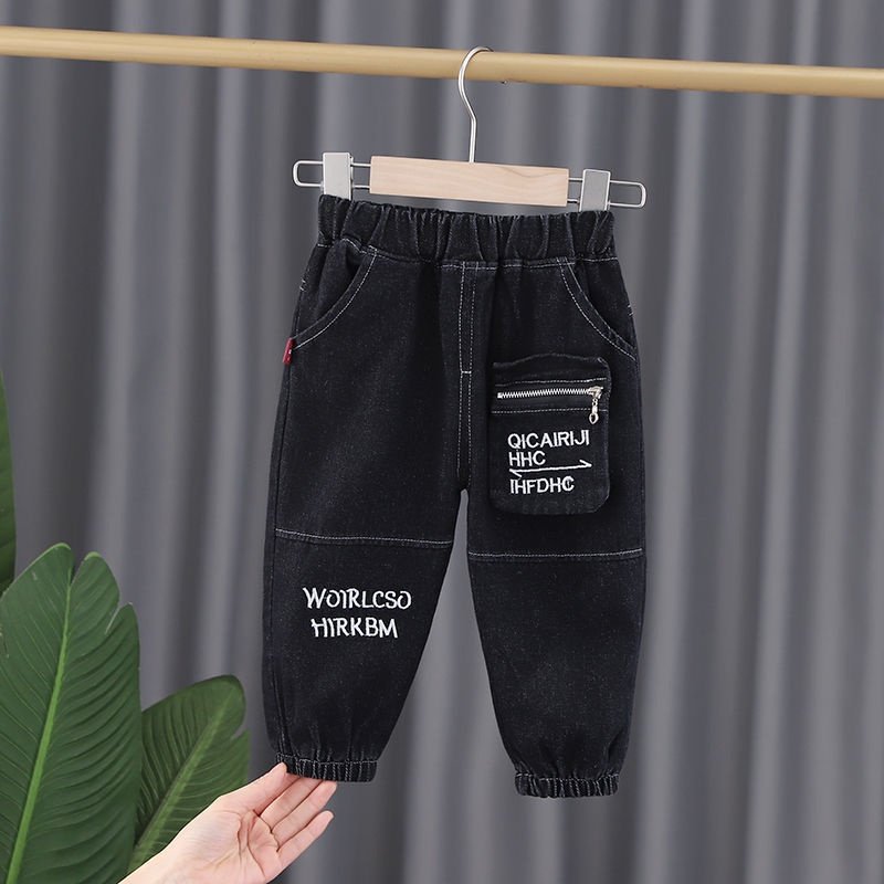 Boy's / Girl's Cotton Elastane Full Length Washed Denim Jeans With Text Print - Image 3