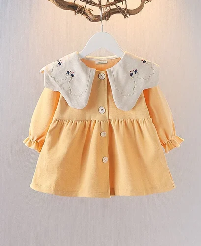 Girl's Korean Style Frill Cuff Long Sleeve Round Neck Frock - Image 10