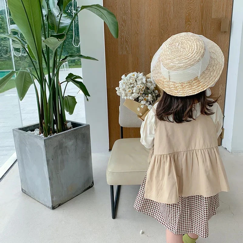 Girl's Korean Style Frill Cuff Long Sleeve Round Neck Checked Print Plaid Frock - Image 17