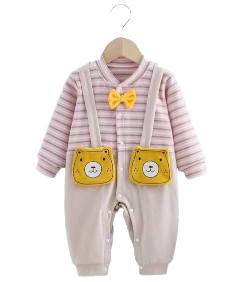 Boy’s & Girl’s Full Sleeves Bow And Suspender Detail Strip Print Romper - Image 3