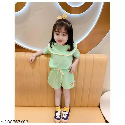 Girl's Half Sleeve Round Neck T-Shirt And Drawstring Elasticated Shorts Set Smiley Print - Image 18