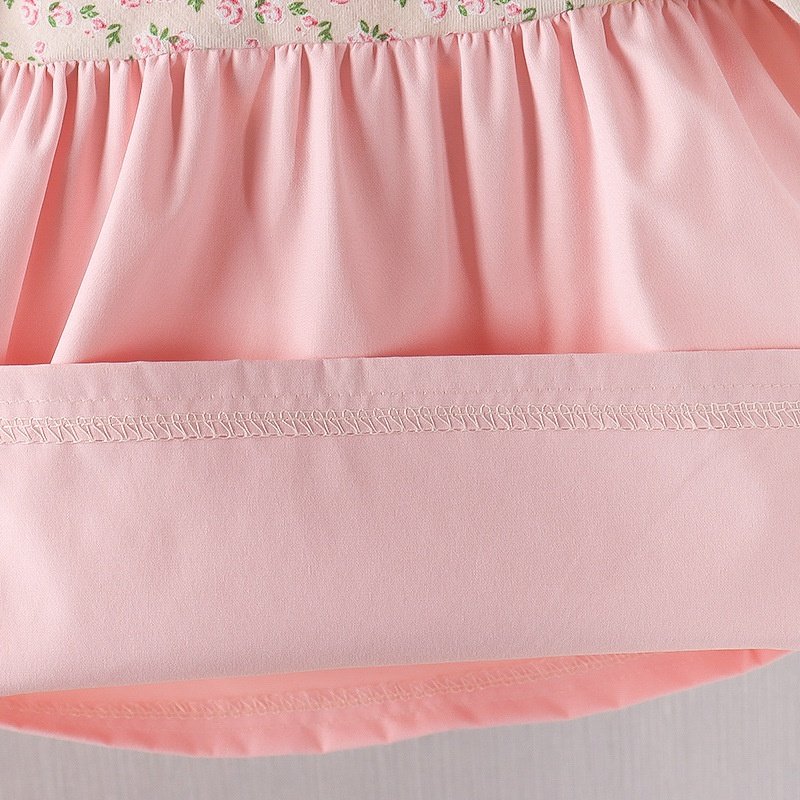 Girl's Korean Style Long Sleeve Round Neck Floral Print Frilled Detailing Bow Attached Frock - Image 8