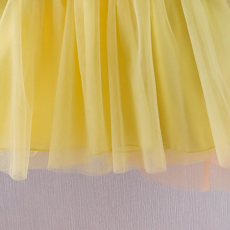 Girl's Korean Style Long Sleeve Round Neck Frilled Detailing Embellished Frock - Image 7