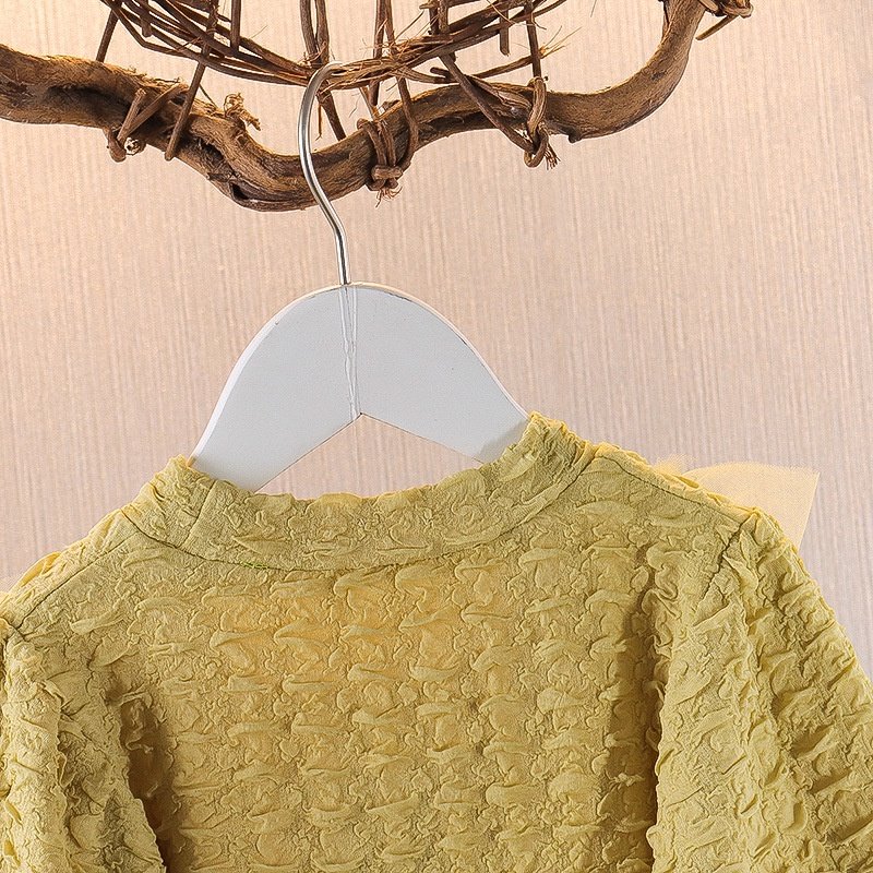 Girl's Korean Style Long Sleeve Round Neck Frilled Detailing Embellished Frock - Image 9