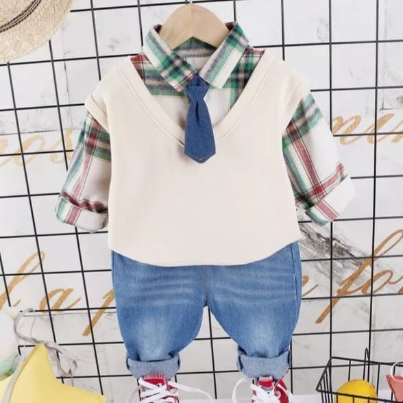 Boy's Korean Style Full Sleeve Casual Party Outfit 4 Piece Set - Image 5