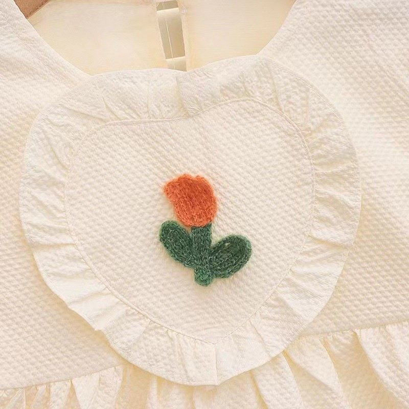 Girl's Korean Style Long Sleeve Round Neck Frilled Detailing Embellished Frock - Image 9