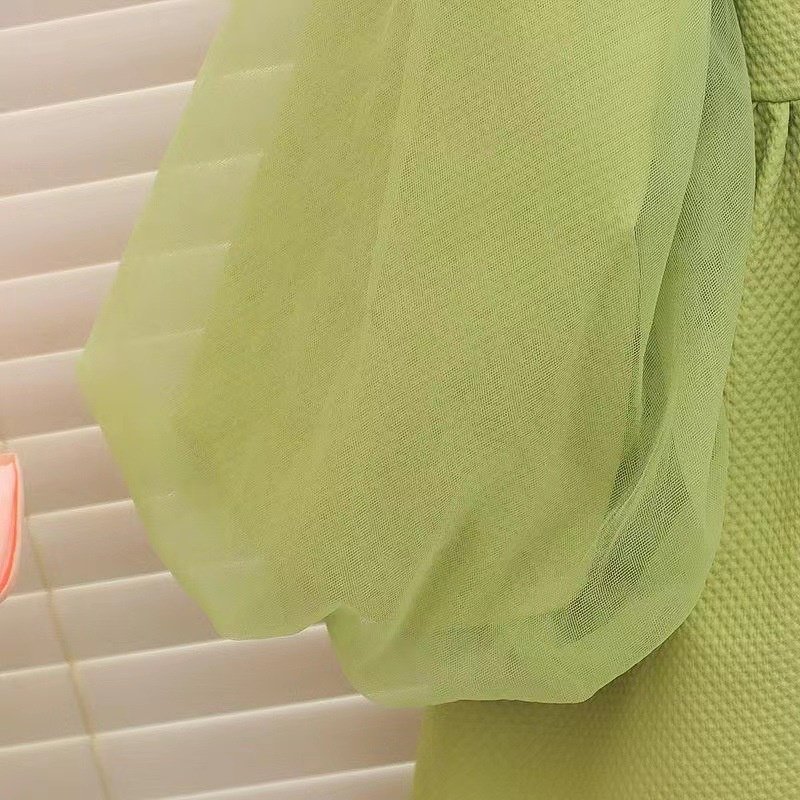 Girl's Korean Style Long Sleeve Round Neck Frilled Detailing Embellished Frock - Image 11